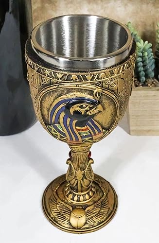 Miniatura 8 de Ebros Gift Antiguo Egipcio Dios del cielo y guerra victoria Horus 6oz resina vino cáliz cáliz con forro de acero inoxidable bebida taza Heru con