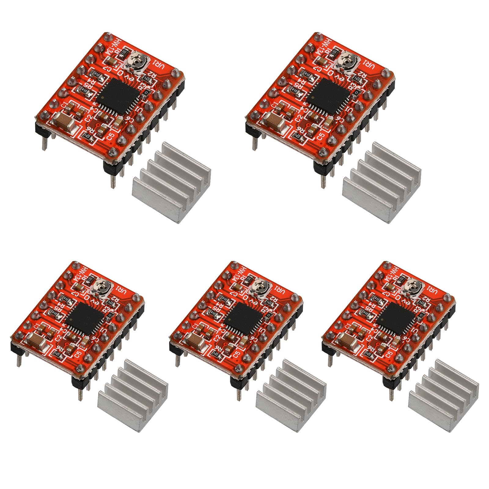 Heemol 5 STÜCKE A4988Stepper Motor Drive Board Modul 4-Layer Schrittmodul mit Mini-Kühlkörper für 3D-Drucker.