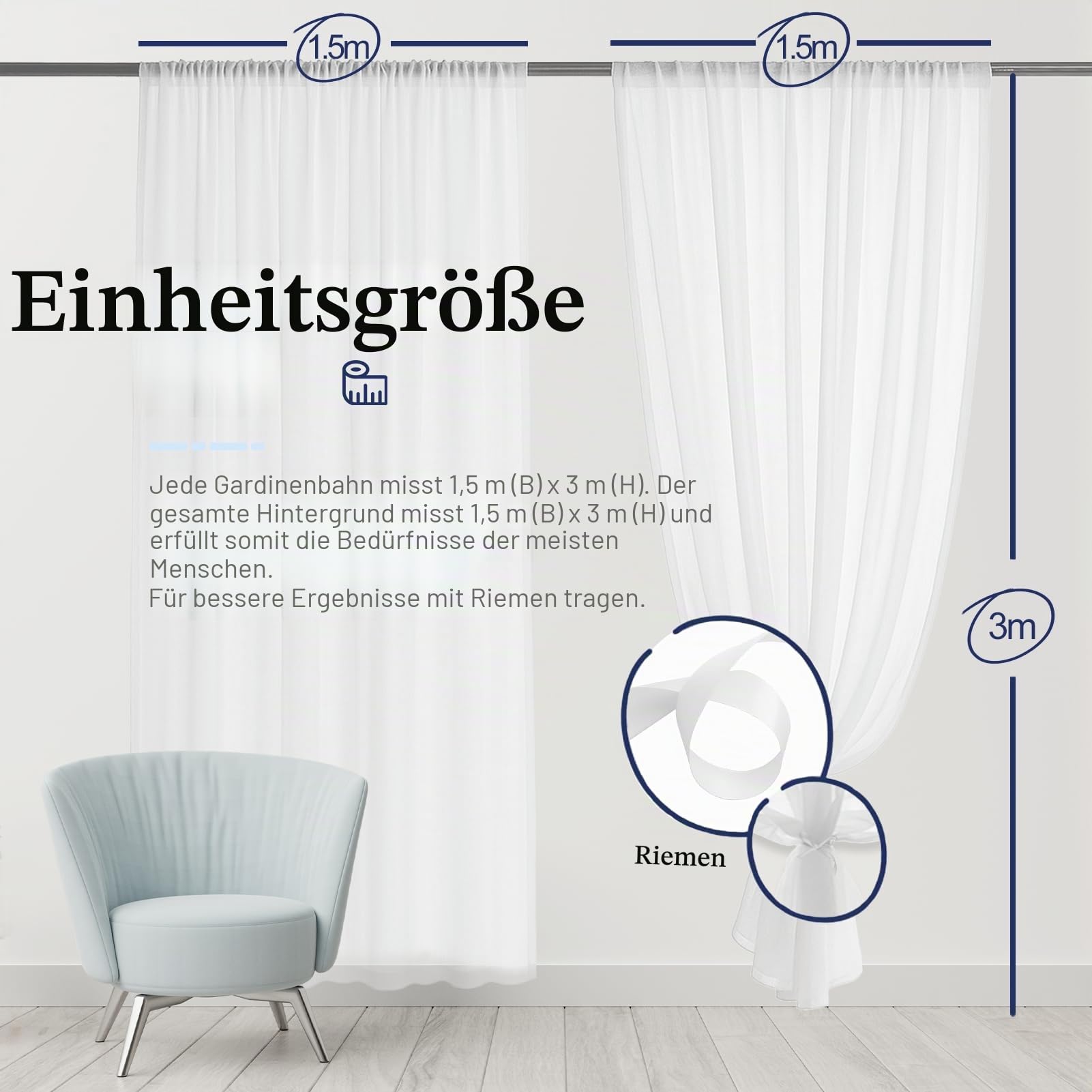 EMART Weißer Hintergrund Vorhänge, 3X3m Tüll Chiffon Stoff Drape für Parteien Hochzeit Bühne Dekoration, Weiche Glatte Tuch für Baby Dusche Fotografie Geburtstag Foto Fotoshooting