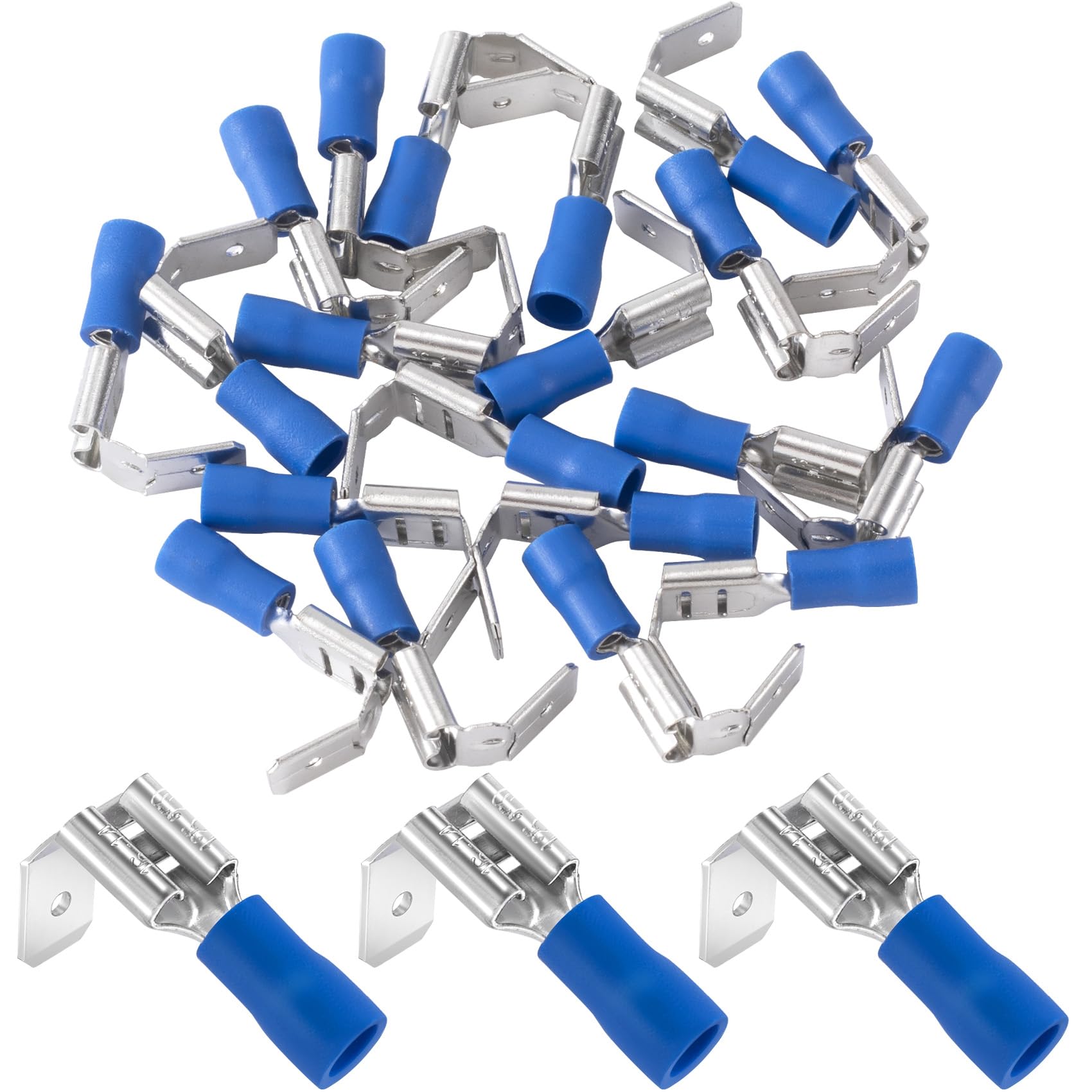 ANCIRS 20pcs Semi-Insulated Piggyback Spade Connectors, Quick Disconnect Piggyback Spade Assortment Kit, Female/Male Cable Crimp Terminals, Blue, 16-14 AWG