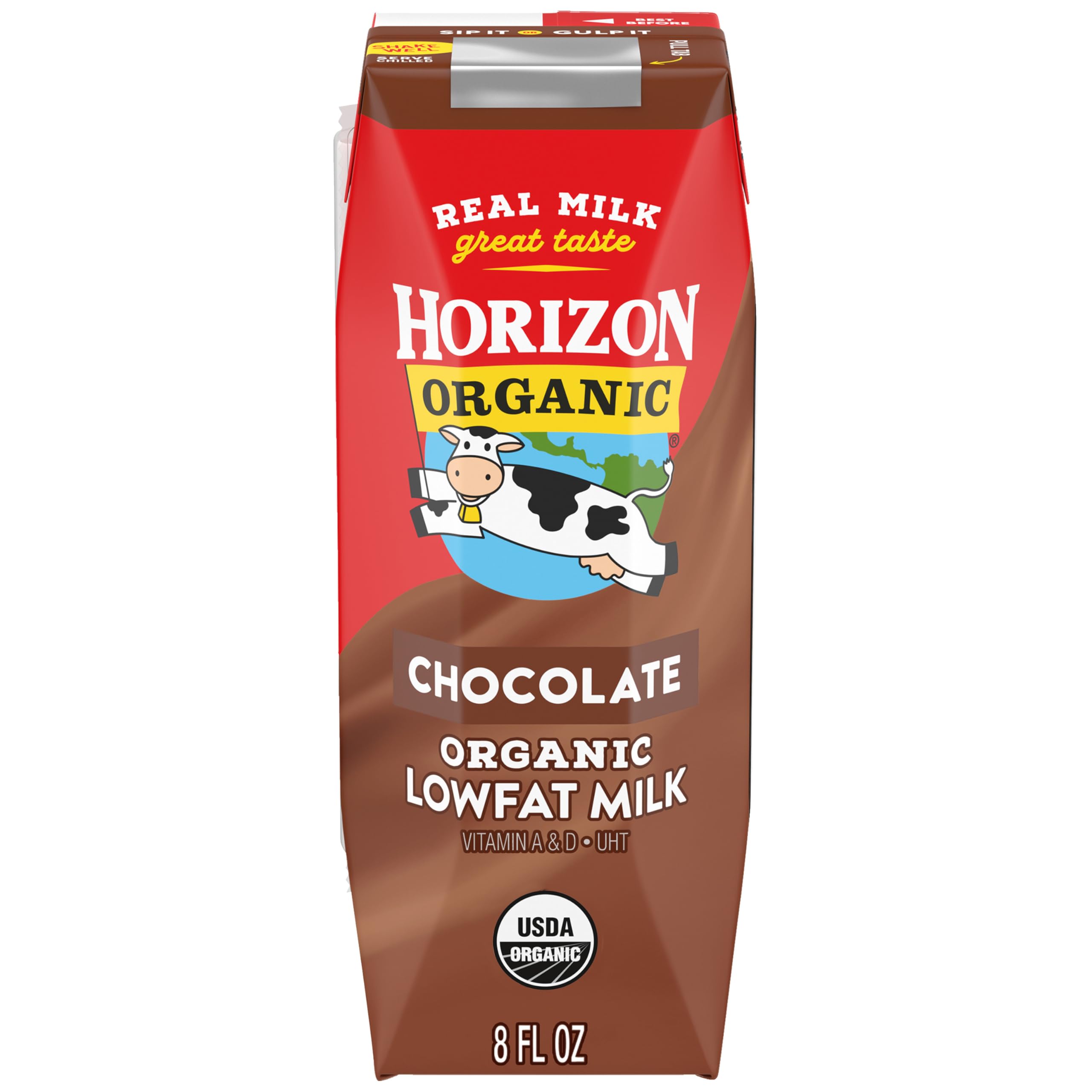 Horizon Organic Shelf Stable 1% Lowfat Chocolate Milk Box, USDA Organic, 8 fl oz, Ready to Drink for Lunchbox, Travel, or On-the-Go, No Refrigeration Needed