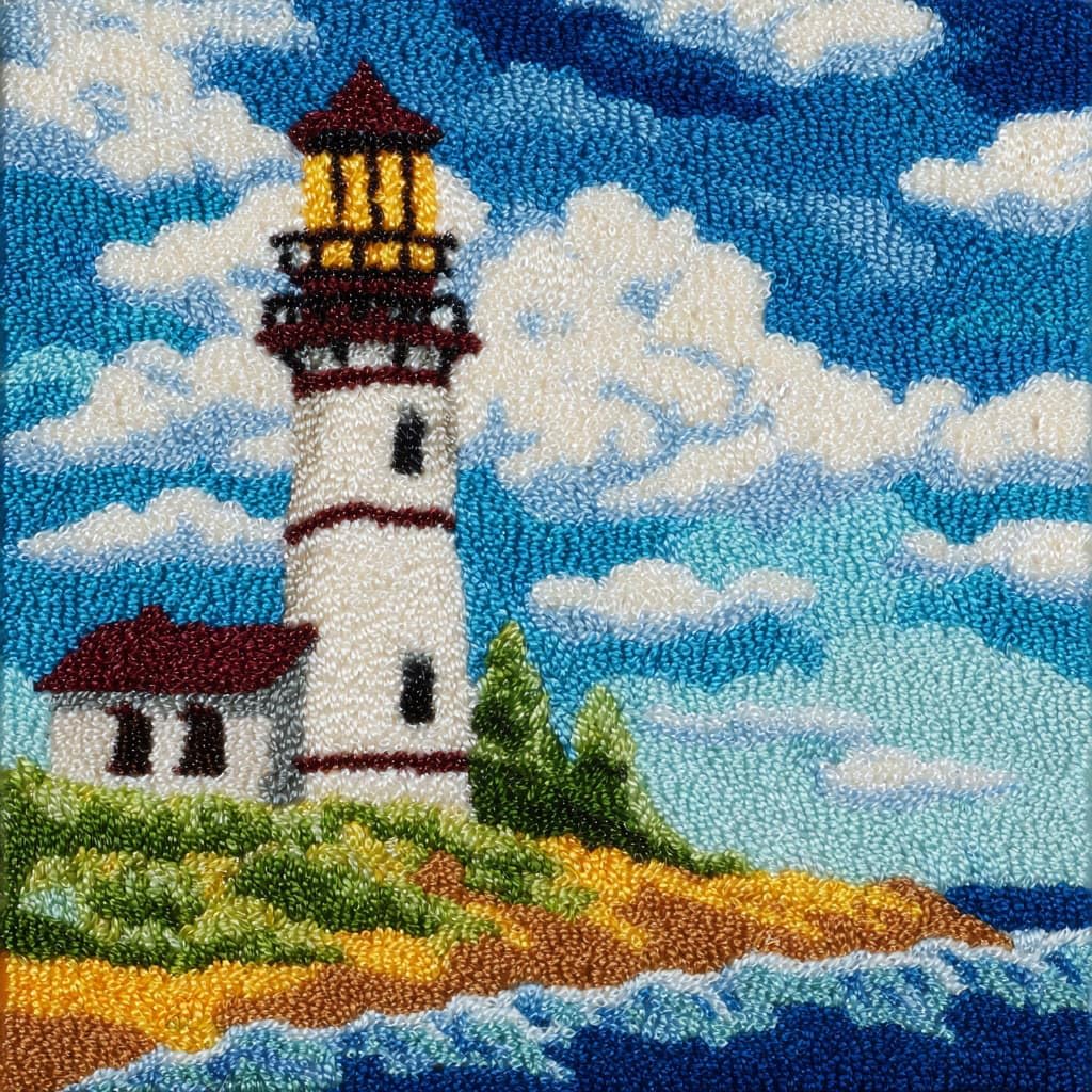 Henypt DIY Latch Hook Cushion Kits Lighthouse