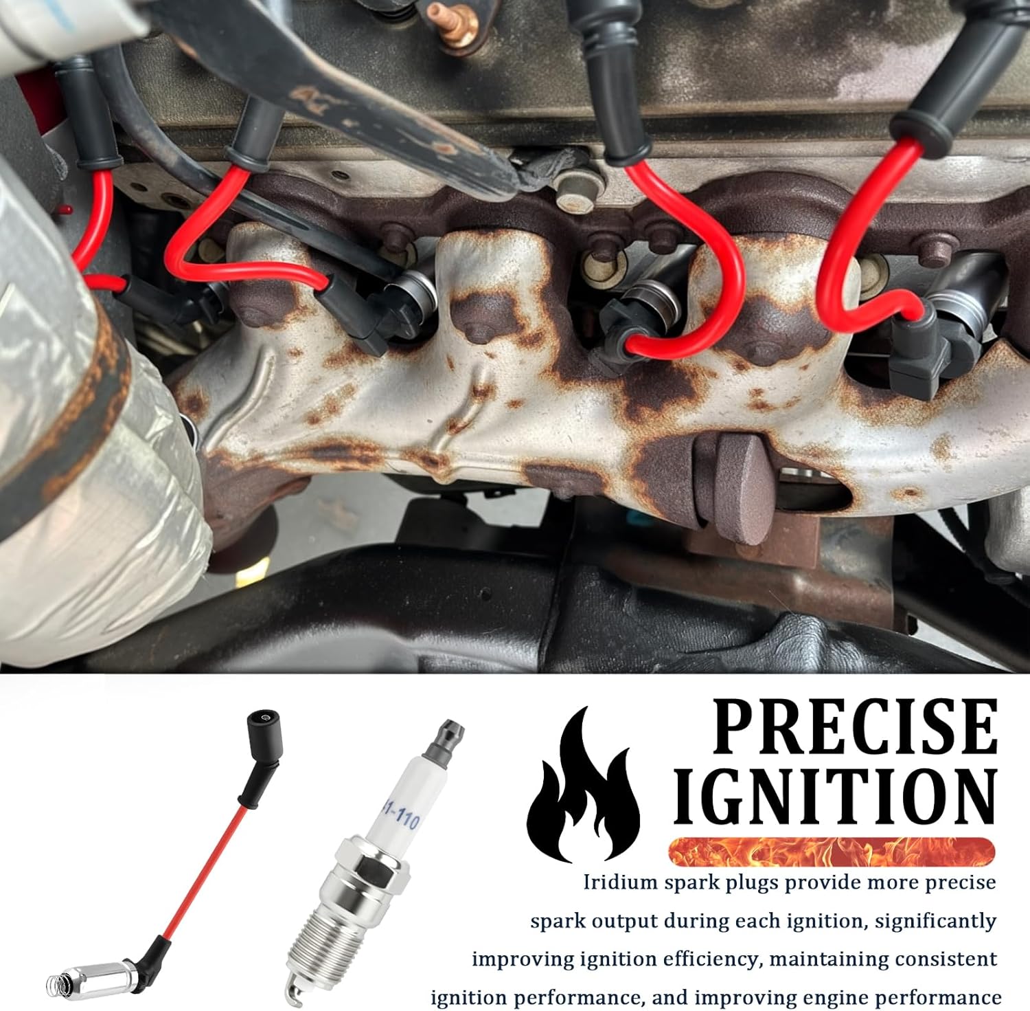 16PCS Spark Plugs and Wires Set Replacement OEM 48322,41-110 Spark Plug & Sparks Plugs Wires Set Compatible with Chevrolet/GMC/Cadillac/Hummer,Professional Sparks Plug and Wire