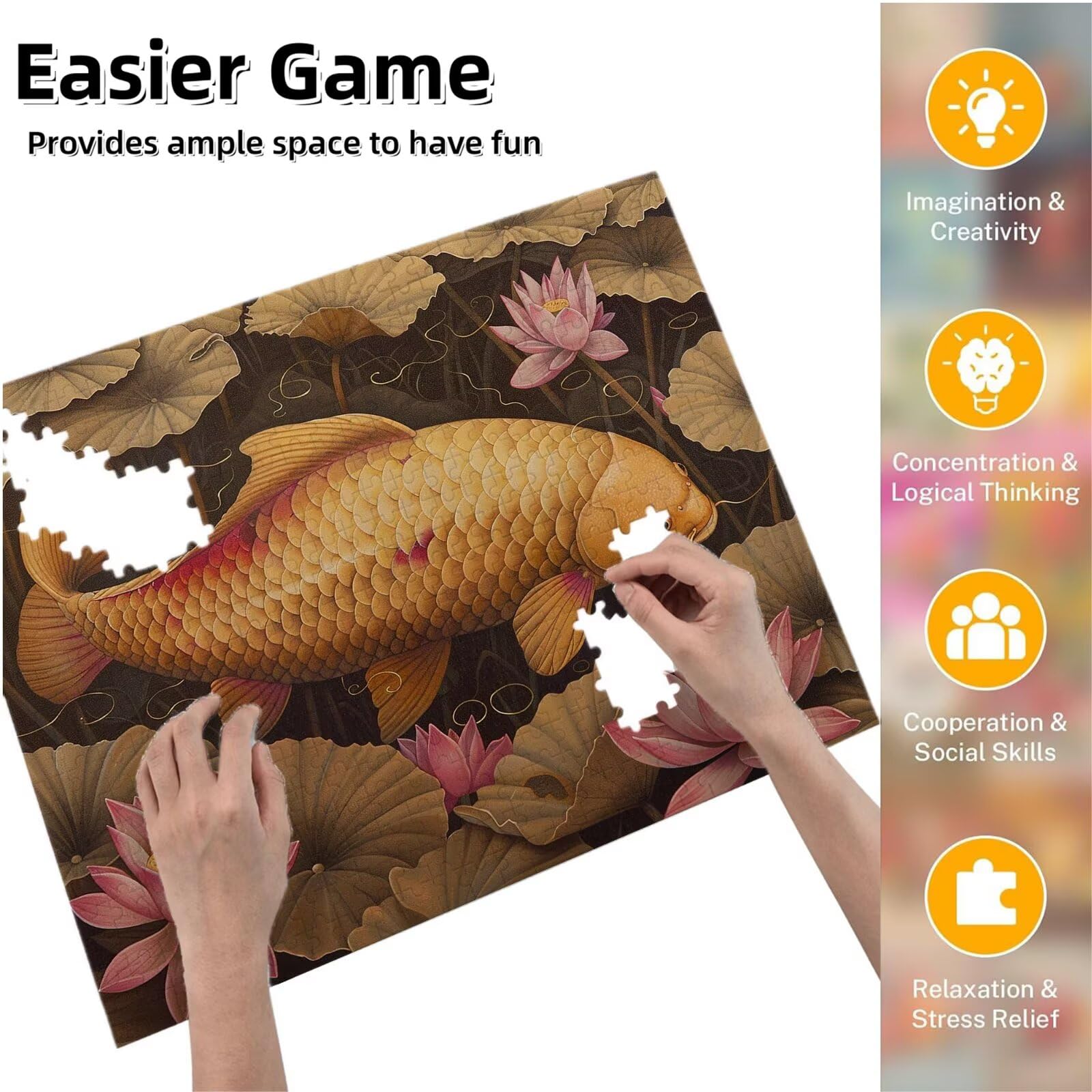 Puzzle dla dorosłych, 3000 sztuk, trudne drewniane puzzle, gra, gra logiczna, gra ręczna, dekoracja rodzinna, kreatywna rozrywka, prezent 81 x 122 cm karp Koi zwierzę K0F-356
