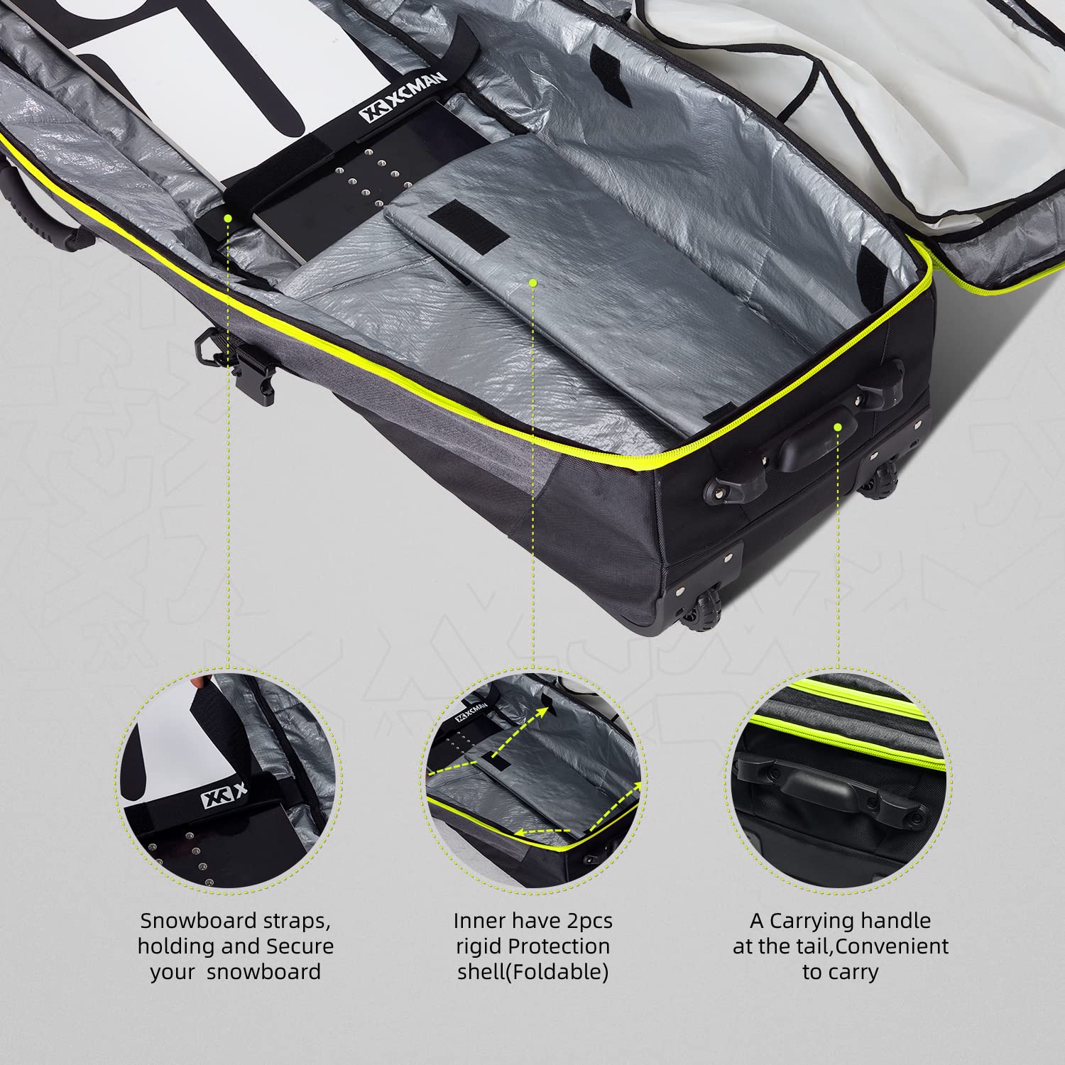 XCMAN Bolsa de snowboard con ruedas acolchada extensible para viajes aéreos ajustable impermeable