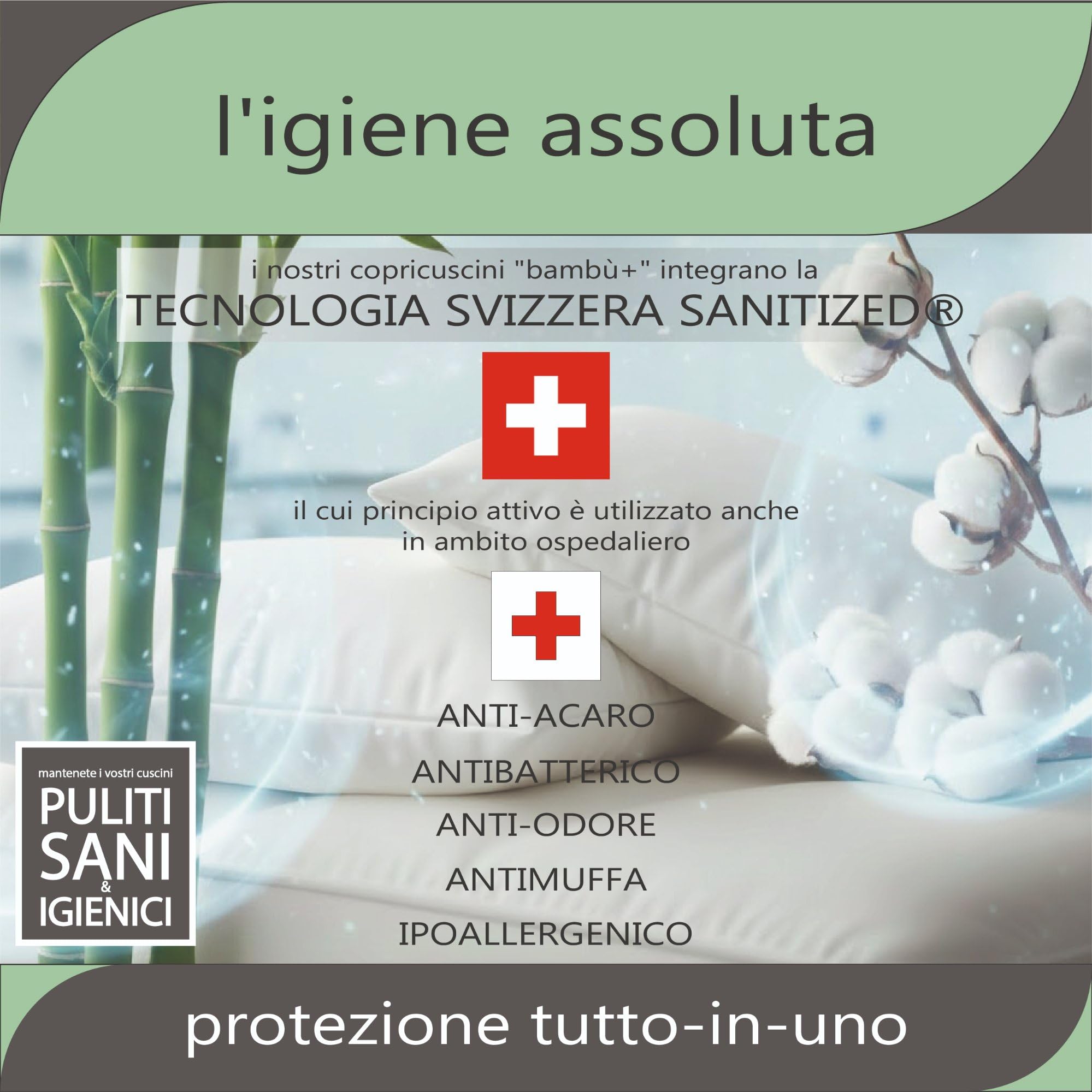 Twillie Copri Cuscino 60 x 80 (Set da 2) Bambù – Qualità Superiore – Impermeabile, Zip e Anti-Acne – con Cotone Naturale, Trattamento Svizzero Sanitized® Anti-Acari Antibatterico – Made in UE