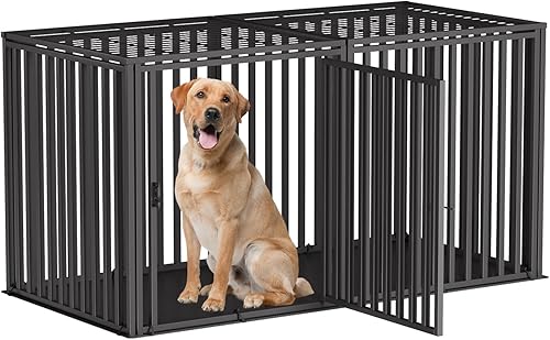 Miniatura 1 de Jaula pesada de tubo de acero para perros grandes con base de paspartú, 55 pulgadas de largo x 32 pulgadas de alto, para perros medianos y grandes,