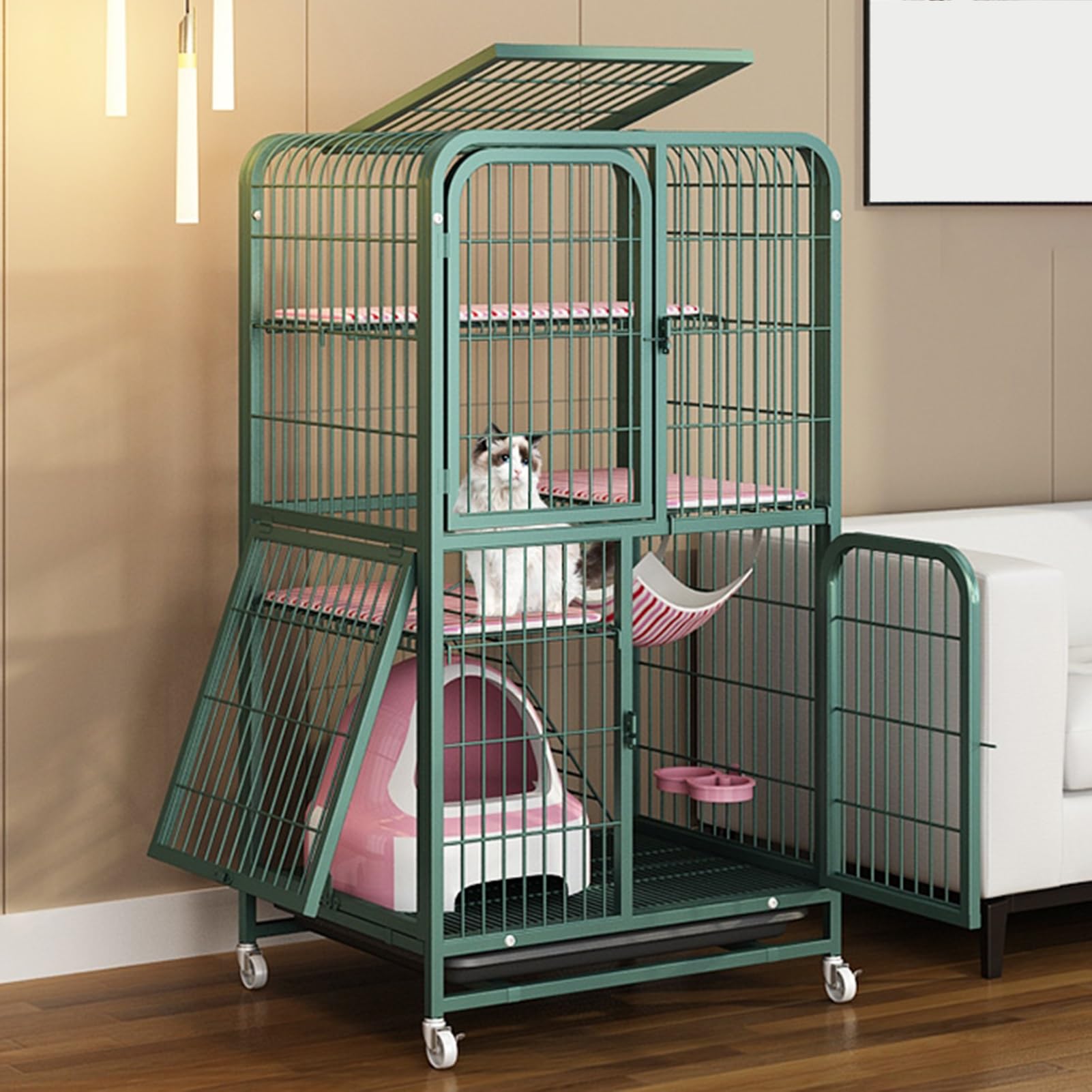 Enclos pour chat amovible avec plateau nettoyable