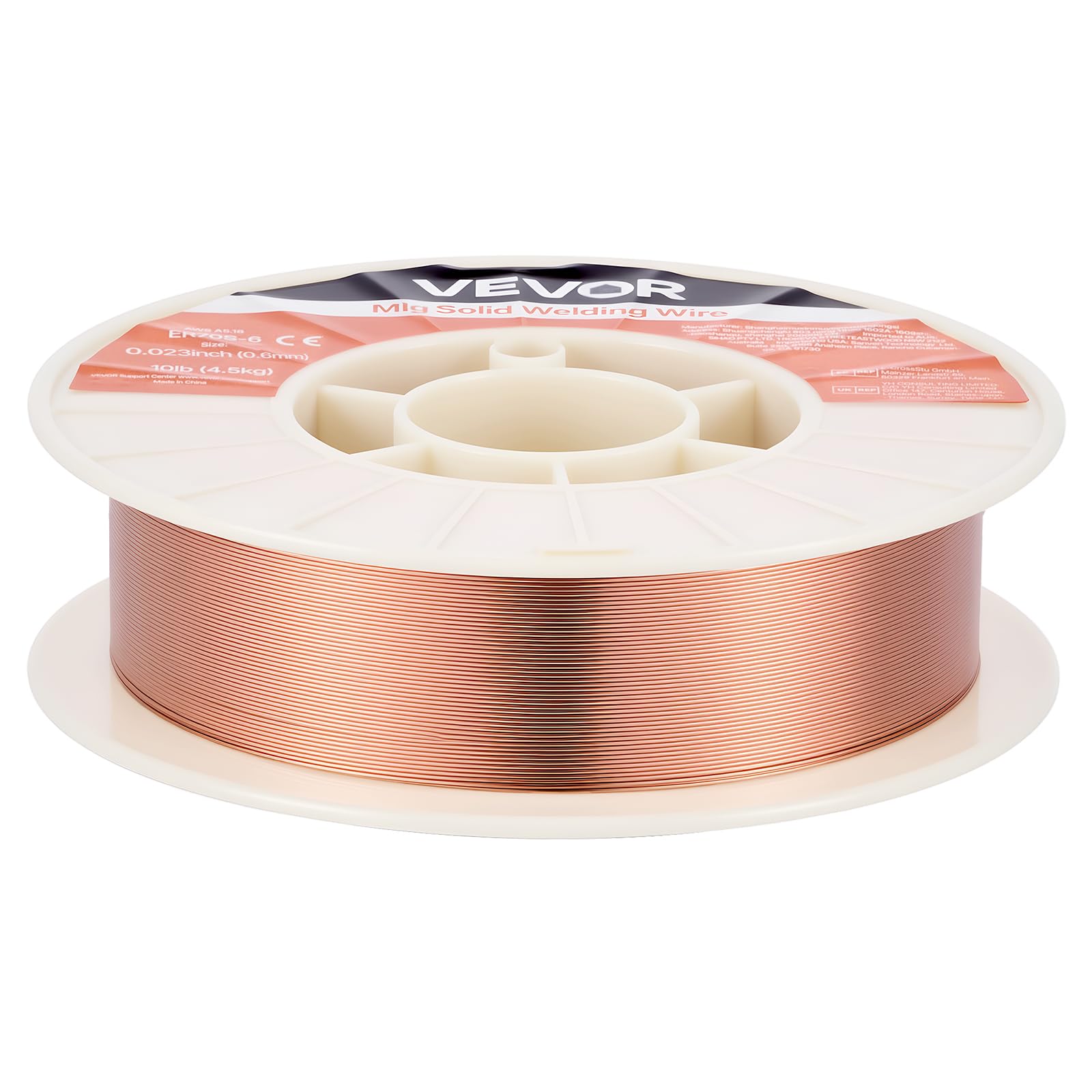 VEVOR Fil Plein MIG 0,6 mm 4,5 kg par Bobine Fil de Soudage MIG Plein ER70S-6 pour Soudage sous Protection Gazeuse dans Toutes Positions, Acier Doux, Faible Projection, Haute Teneur en Désoxydants