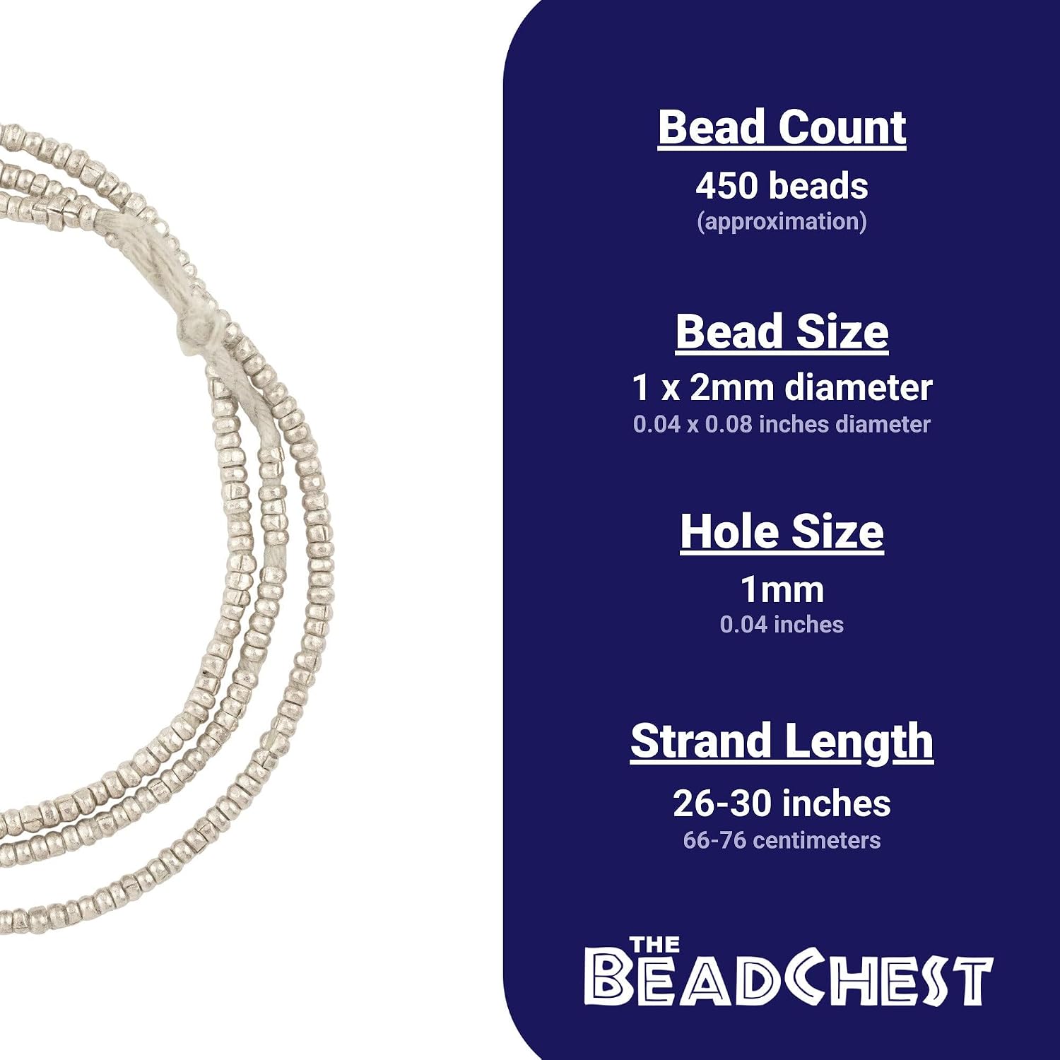 The Bead Chest Silver Heishi Beads – 2mm Ethiopian Metal Spacers, Full Strand for Jewelry Making I Approximately 450+ Beads