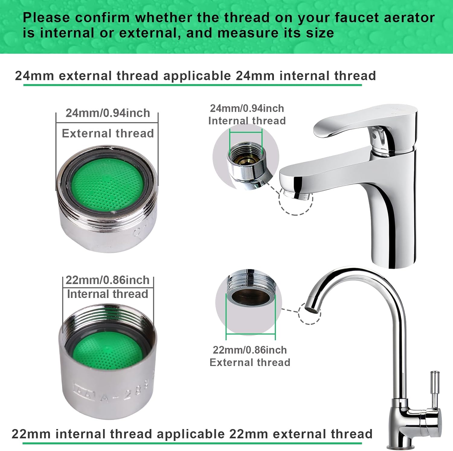 SHAP+ Faucet Aerator, Flow Restrictor Insert, Sink Aerator Replacement Parts for Bathroom or Kitchen Sink Faucet Filter, Fit for Internal and External Thread Faucet Aerators, with Washer (12pcs)