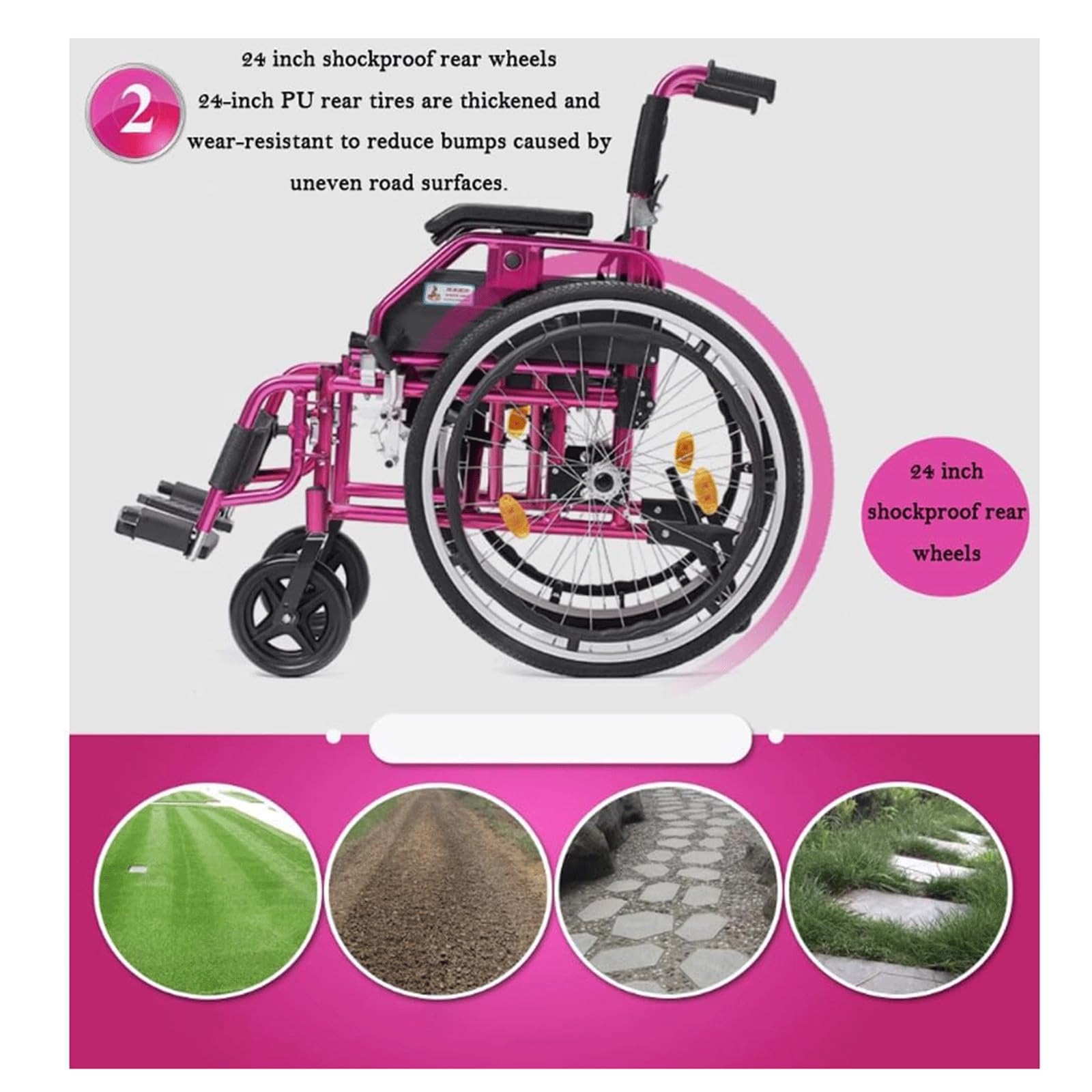 Silla de Ruedas de Transporte Silla de Ruedas Manual Ligera Y Plegable con Respy Reposabrazos Silla de Ruedas Autopropulsable