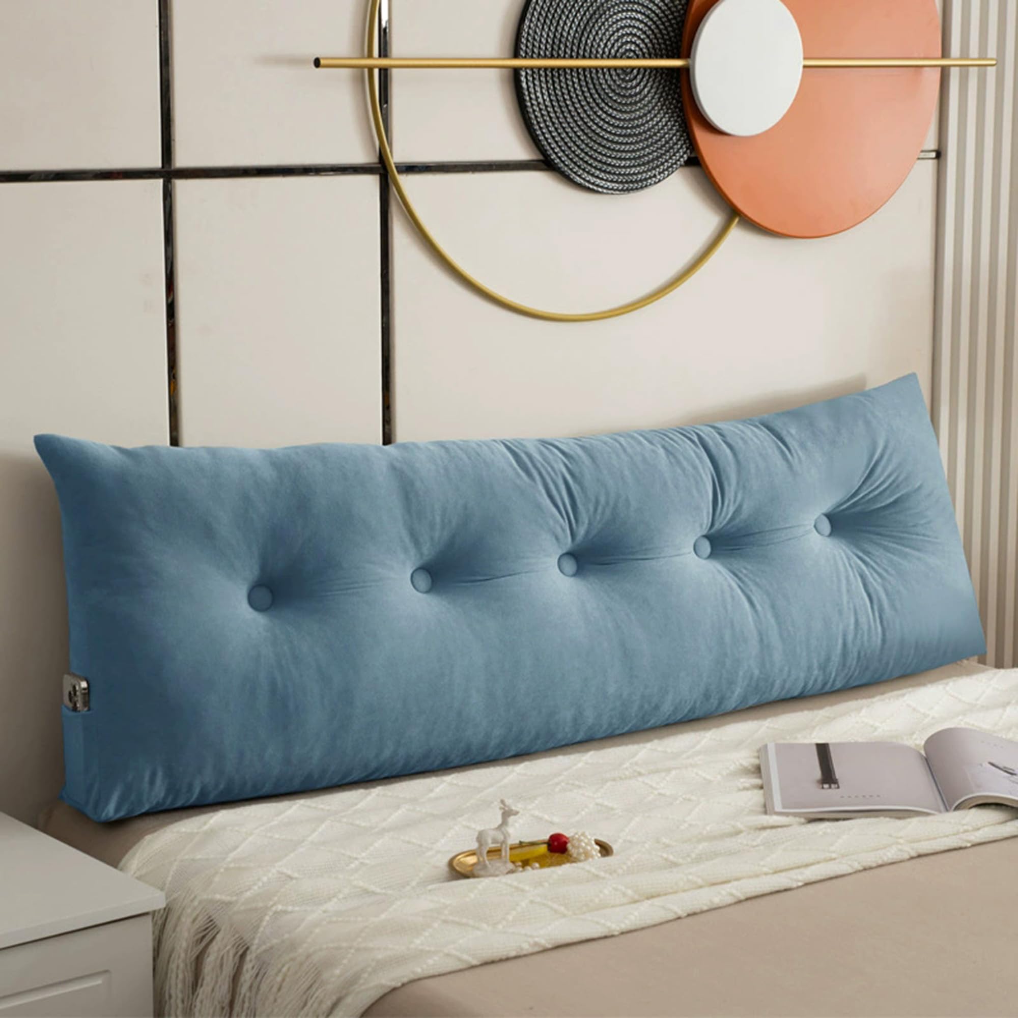 Hruile Large Bed Back Cushion, Wedge Headboard Pillow, Triangular Rest Reading Pillow, Lumbar Support Cushion Waist Backrest, Positioning Bolster for Sofa Daybed Bed (150x40x12cm,Blue)