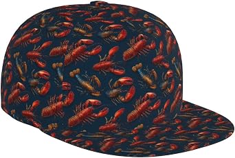 Retro Lobster Navy Blue Print Snapback Hats for Men, Adjustable Baseball Cap Flat Bill Hat for Men