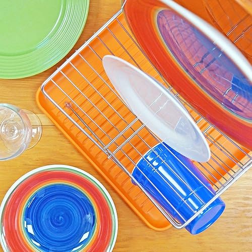 Miniatura 6 de Southern Homewares Escurridor de platos con escurridor plegable, organizador de utensilios de cocina naranja para platos, cuencos y tazas