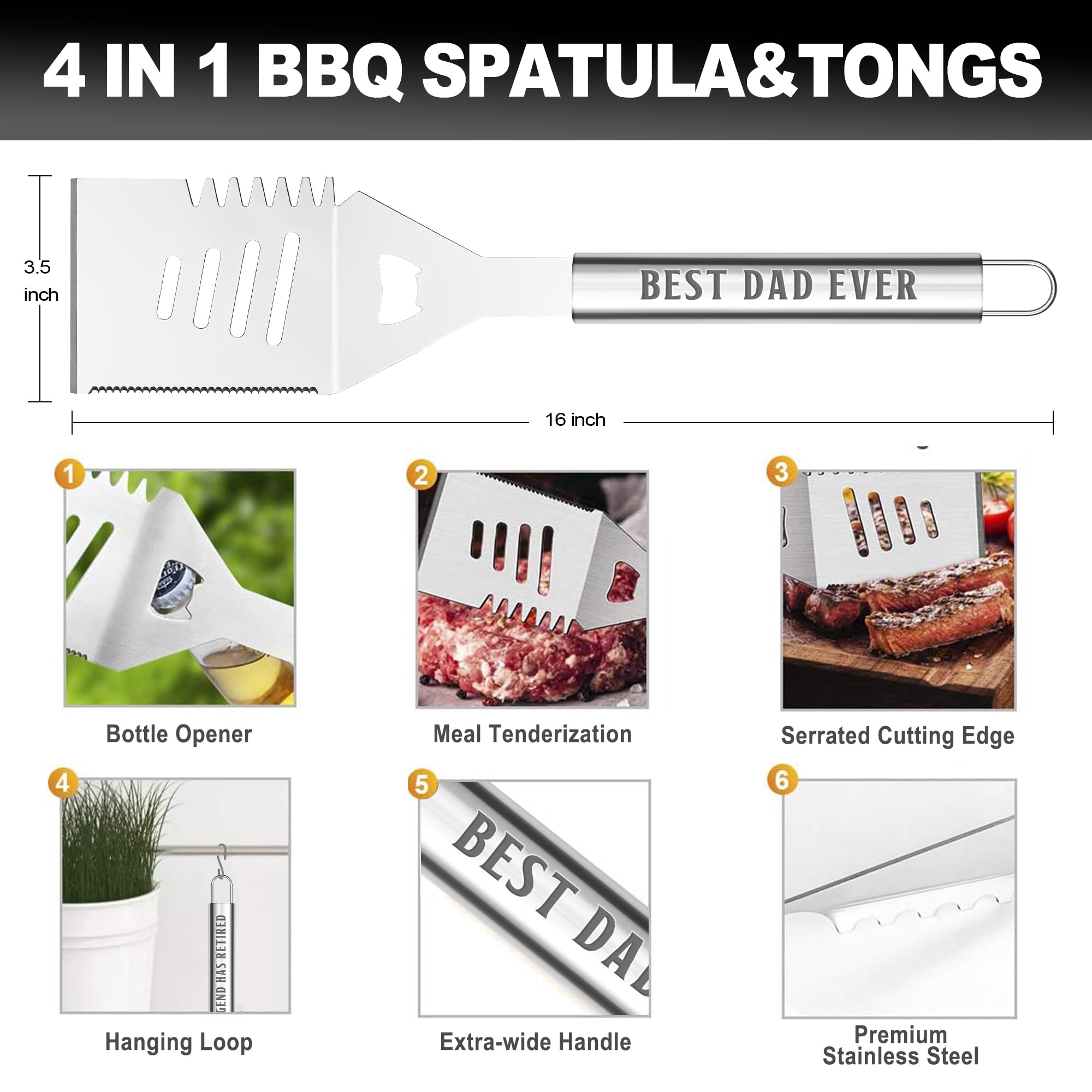 Regalos para papá de parte de su hija, accesorios de parrilla para papá, Navidad, juego de parrilla de acero inoxidable resistente, herramientas para parrilla al aire libre con funda de aluminio 3