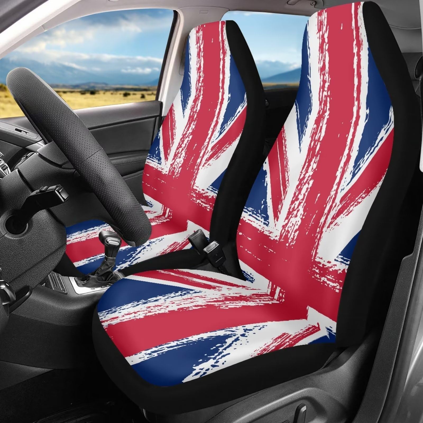 Lot De 2 Housses De Siège De Voiture Universelles Pour Sièges Avant (drapeau Anglais Et Américain