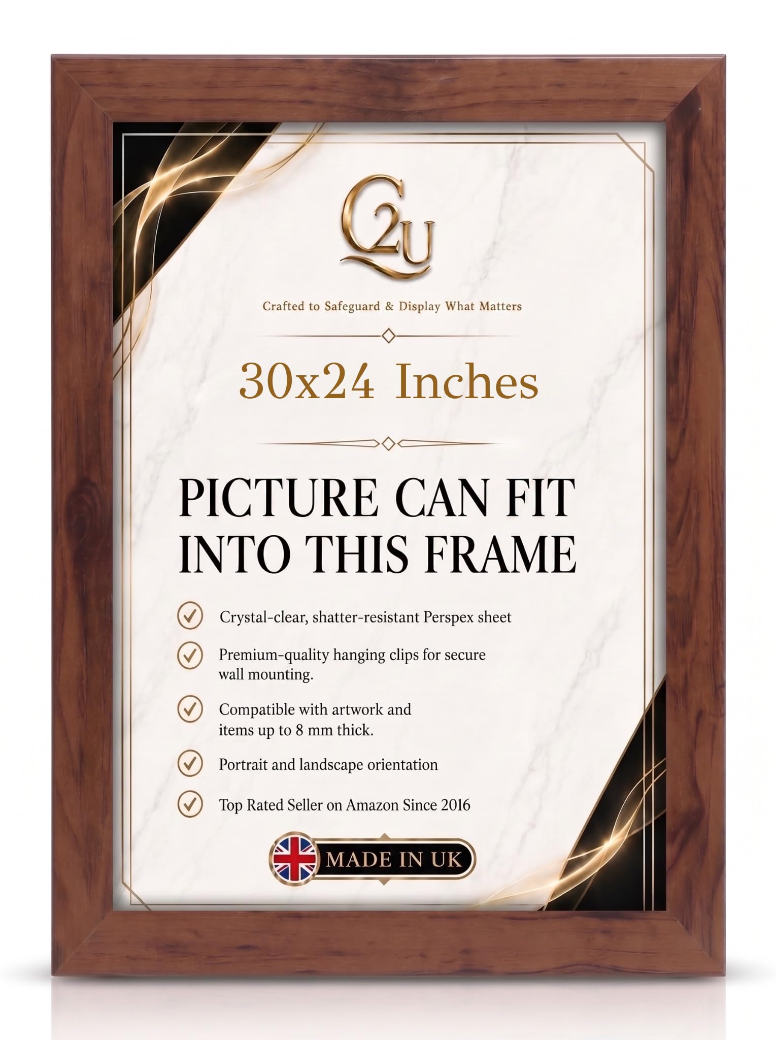 30 x 24 Inch (76.2 x 61.0 cm) Picture Frame | Walnut Picture Frame| Engineered Wood Photo Poster Frame for Jigsaw Puzzles, Certificates & Artwork| Wall Mount & Freestanding| Portrait or Landscape. — image 1