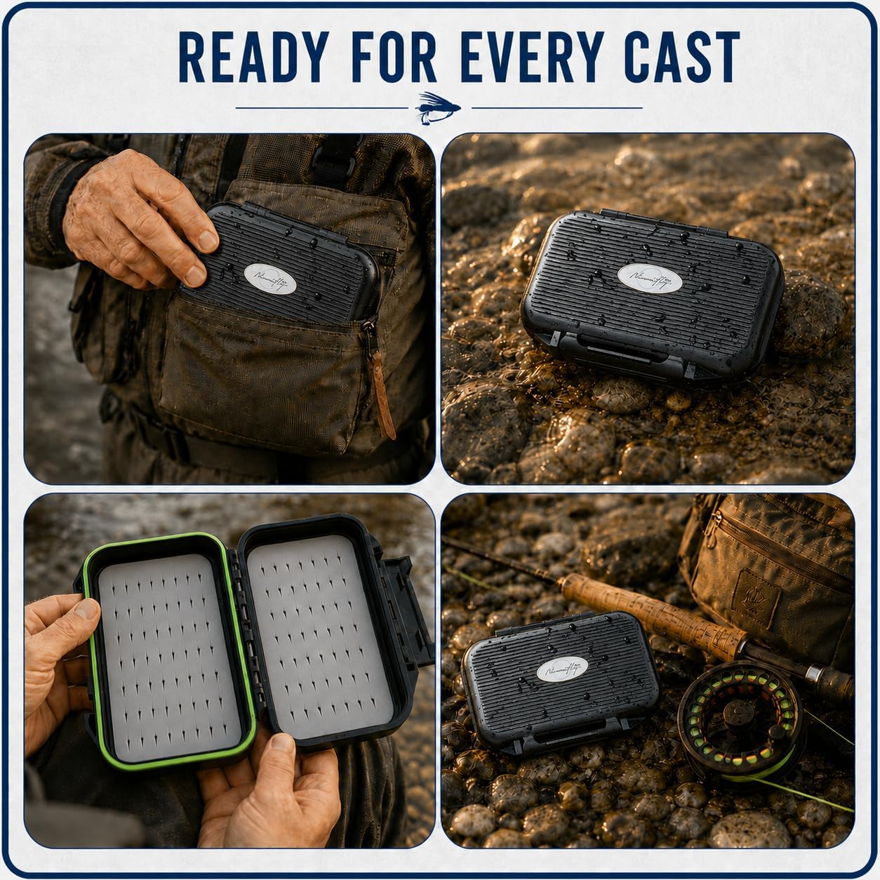 Waterproof Fly Box for Fly Fishing | Double-Sided Fly Fishing Box with Foam Insert | Compact fly fishing box for Dry Flies, Nymphs | Hard Shell Pocket Size Streamer Fly Box | Easy Grip Foam