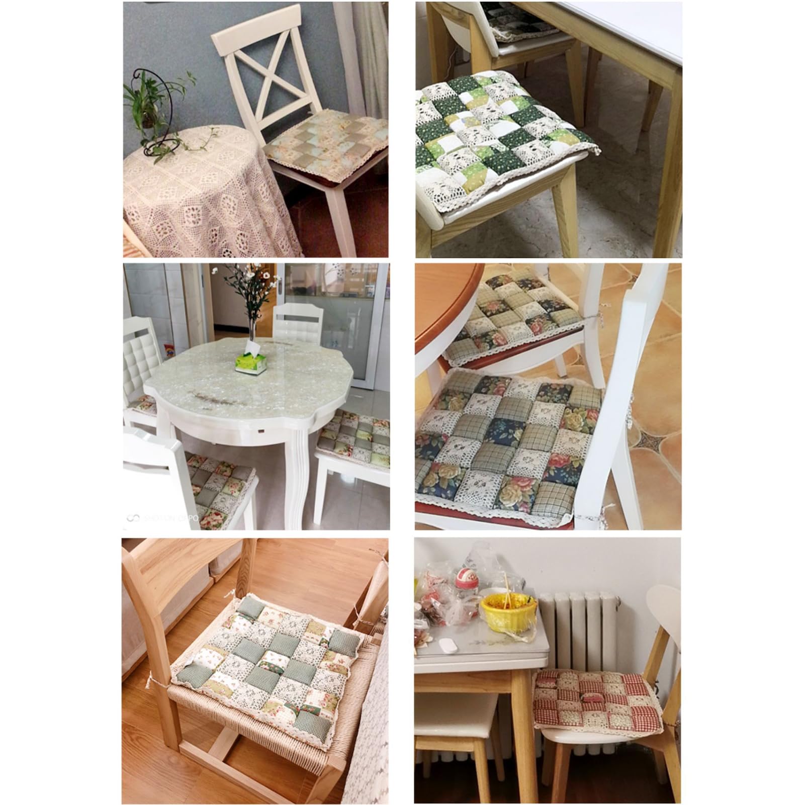 Patchwork Poduszka na krzesło z kokardkami, kwadratowa koronkowa poduszka do siedzenia, antypoślizgowa poduszka do siedzenia, nadruk wiejski na krzesło do kuchni, krzesła do jadalni, do użytku