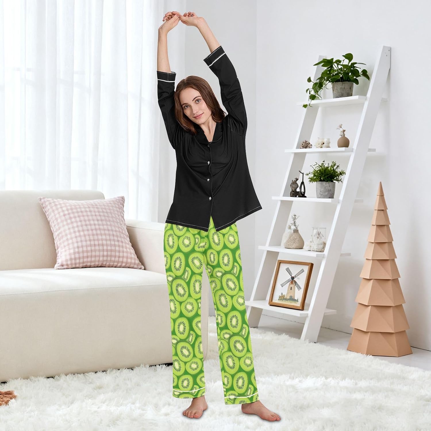 Pajama Pants Women Cute Kiwi Green Soft Sleep Lounge Pj Bottoms with Pocket S-XXL