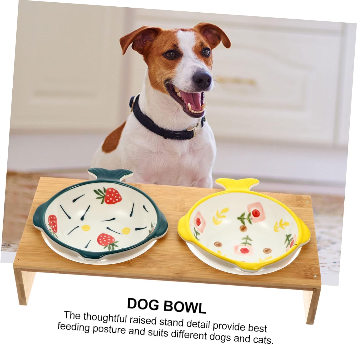 Creative Elevated Cat Feeder with Double Ceramic Bowls and Bamboo Stand Comfortable Feeding for Cats and Dogs Durable and Stylish Pet Food and Water Bowls