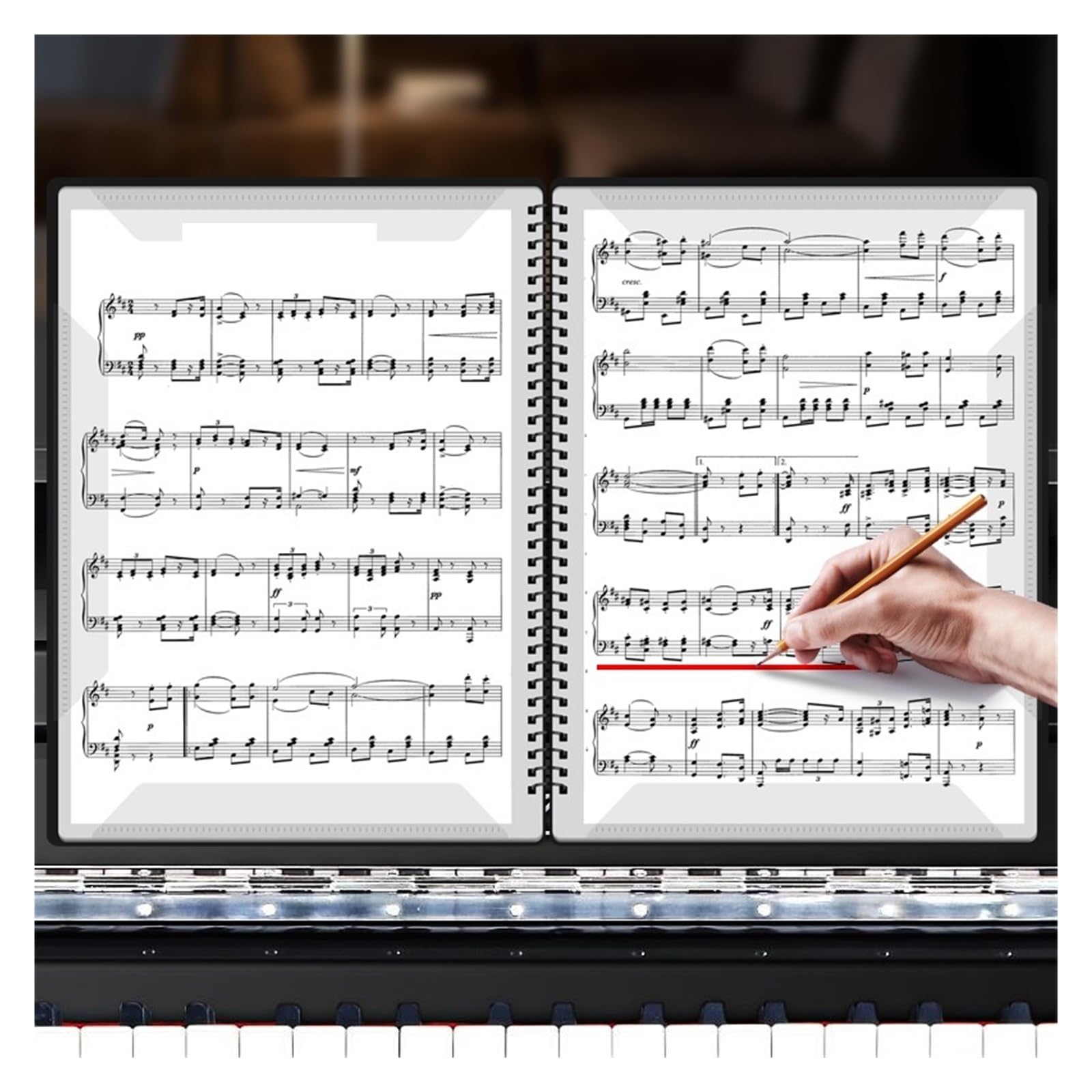 Music Sheet Chormappe Halter for Klaviernoten | A4-Mappe mit 40 Seiten zur Aufbewahrung von Blättern und Tasteninstrumenten(6 pages)