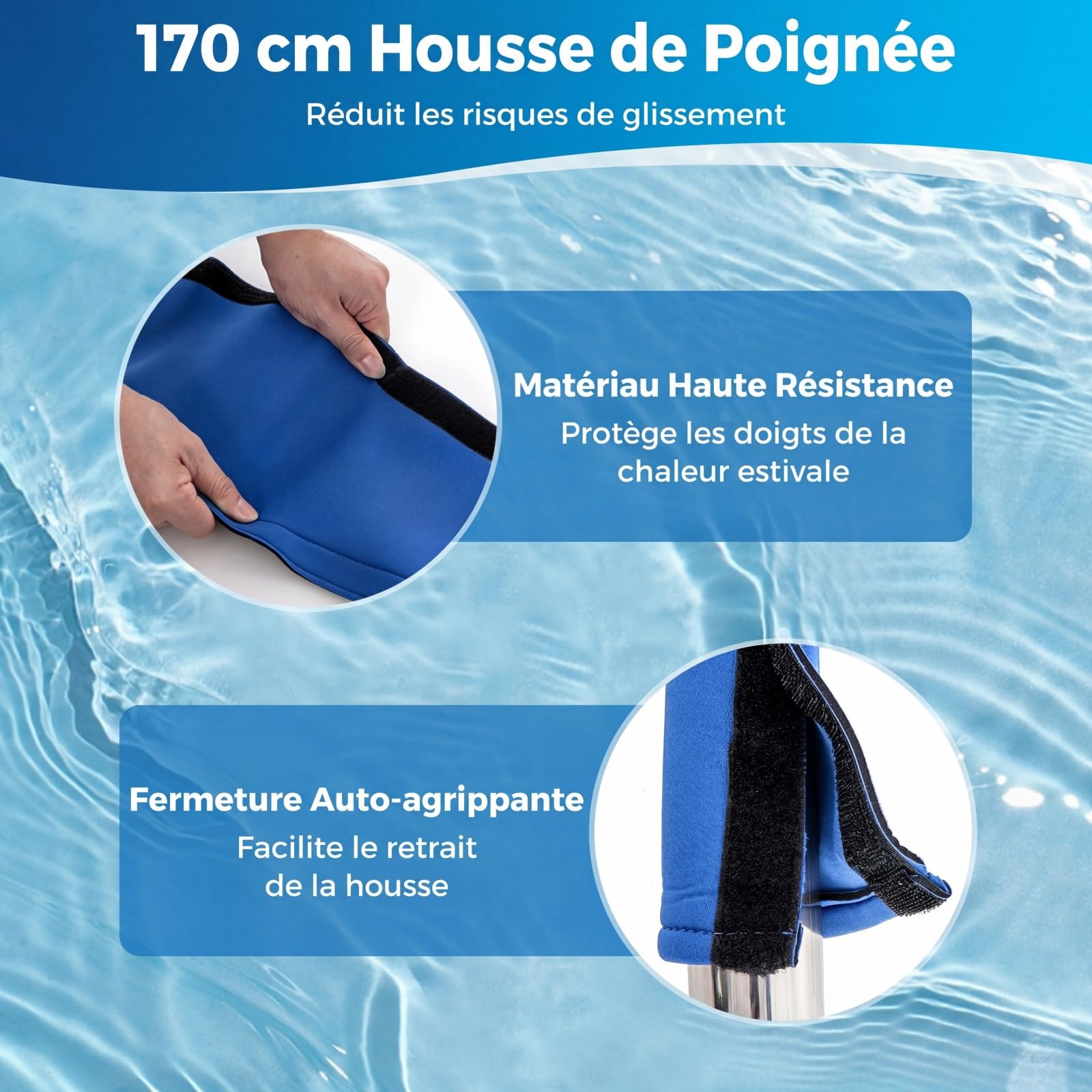 COSTWAY Rampe Piscine 119x79 cm, Charge 250 kg, Main Courante Piscine en Acier Inoxydable 304, Plaque de Base, Barre d'Appui de Sécurité, Housse Antidérapante, Accessoires, pour Spa Parc Aquatique (1)