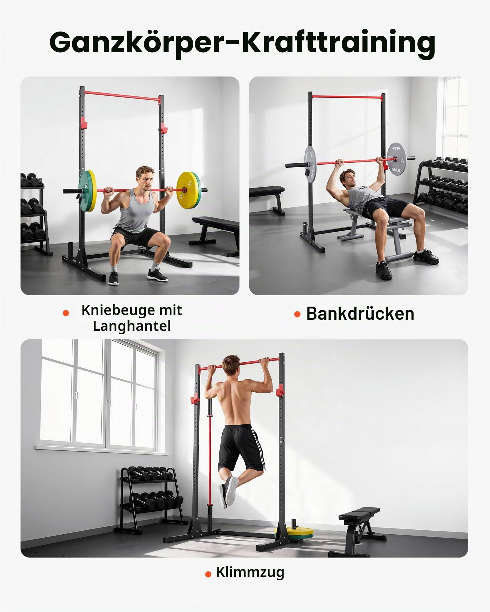 VEVOR Power Rack 362,87 kg Belastbar, multifunktionales Squat Rack für Heimfitnessstudio, Krafttrainingsgerät mit 28-Fach verstellbaren J-Haken für Langhantel-Kniebeugen Klimmzüge Gewichtheben