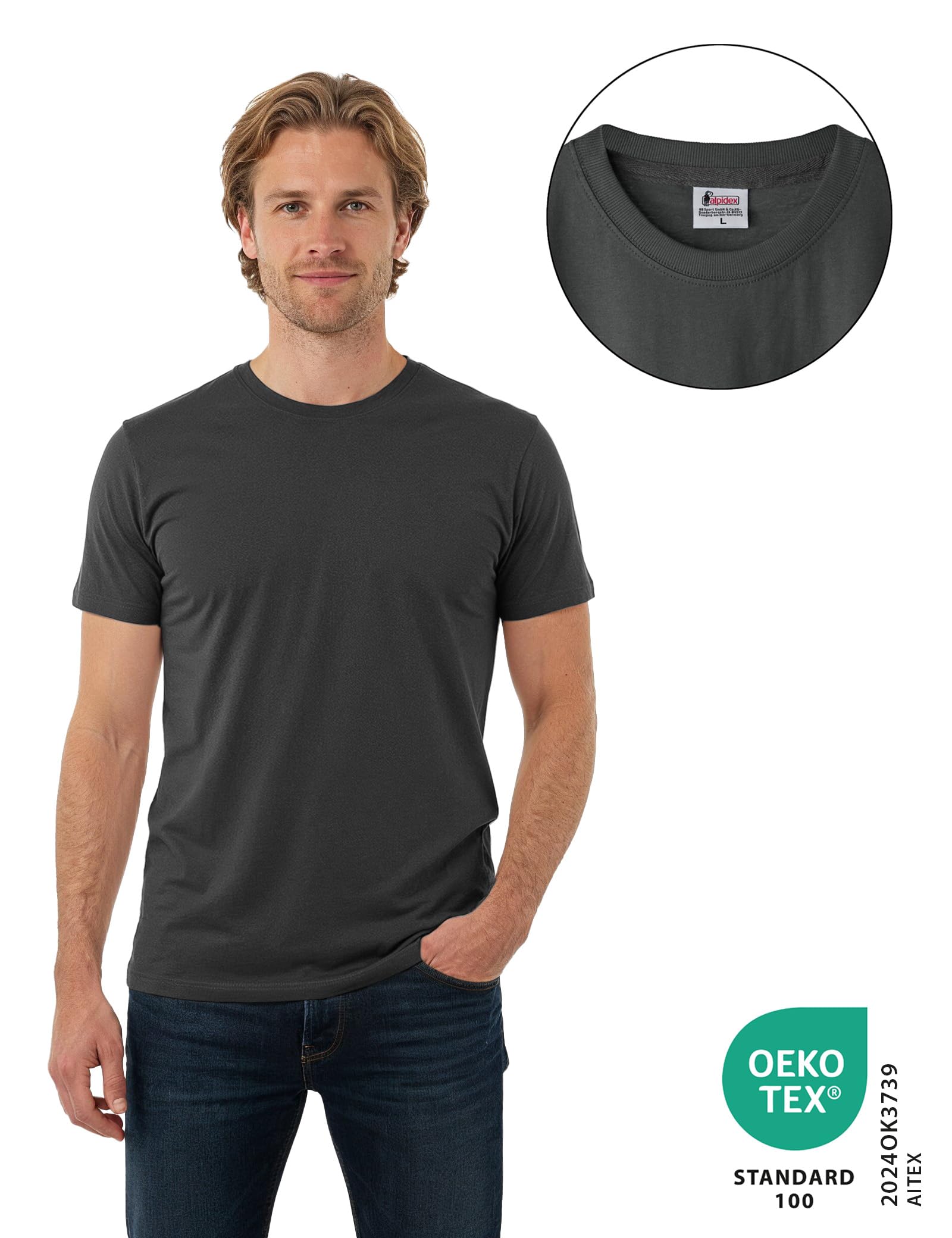 ALPIDEX T-Shirt Magliette da Uomo Confezione da 5 con Girocollo - Taglie S M L XL XXL 3XL 4XL 5XL