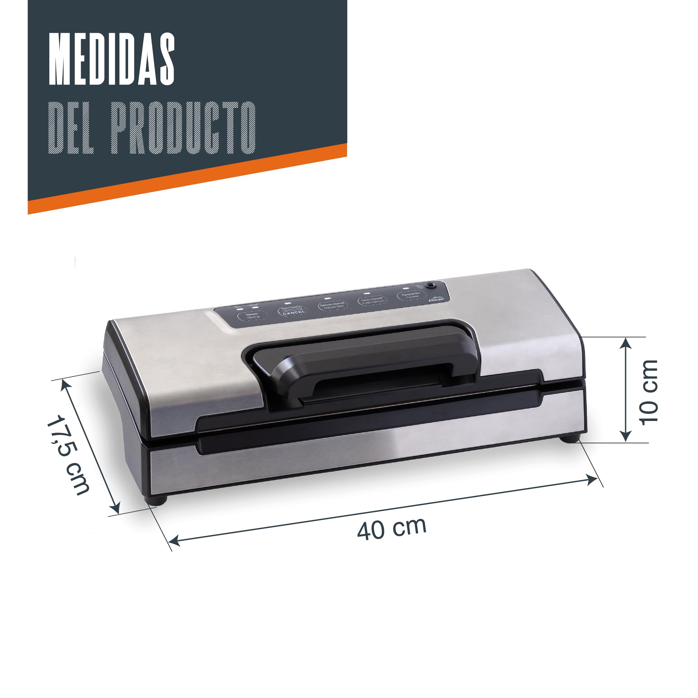 Lacor 69358 - Máquina de Vacío Ingenious, 120 W, 40x17, 5 cm, Incluye | Para un uso práctico y profesional en cocina; perfecto para el día a día en hostelería y en casa, cómodo de usar y de guardar