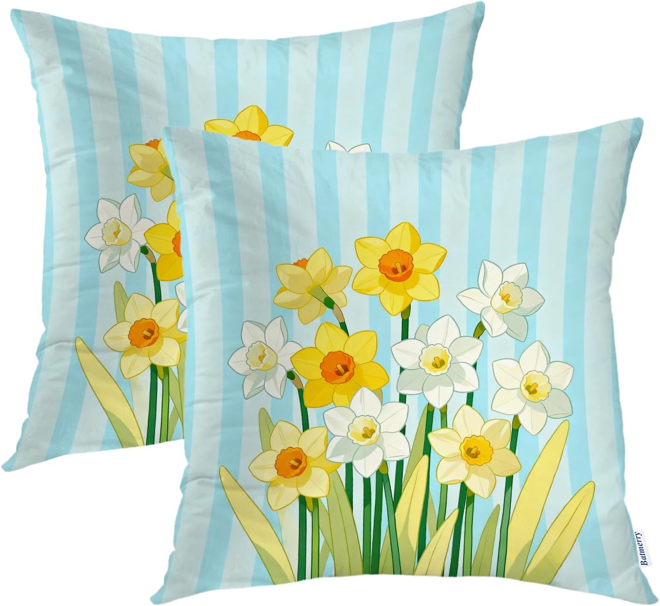 Batmerry Yellow Flower Decorative Pillow Covers, 20 x 20 Inch Yellow Flower Daffodils Bouquet Double Sided Throw Pillow Covers Sofa Cushion Cover Square 20 Inches(Set of 2)