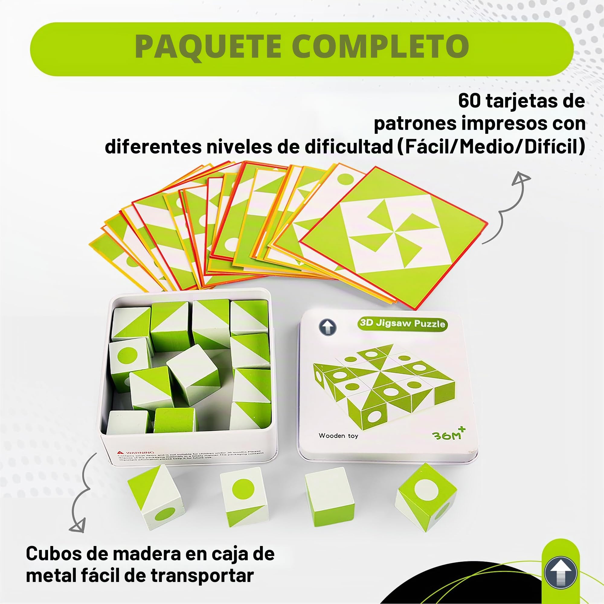 PrfcNL Cubos de Prueba (Verde) - 16 Cubes, práctica para la Prueba de diseño de Bloques, Pruebas WAIS IV y WISC V