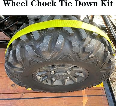 Wheel Chock Tie Down Kit Trailer Tire Straps System for ATV, UTV, Lawn Mower and More