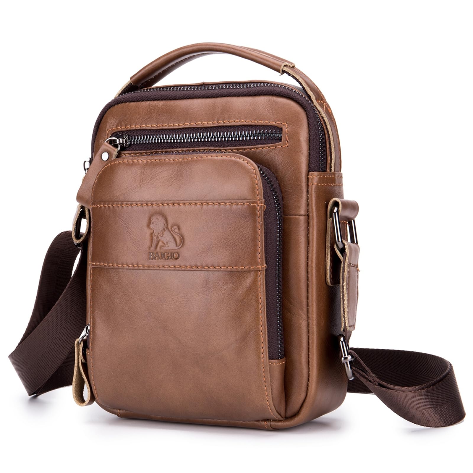 BAIGIO Genuine Leather Small Messenger Bag for Men Shoulder Bag for Ipad Crossbody Bag Men Handbag Satchel Travel