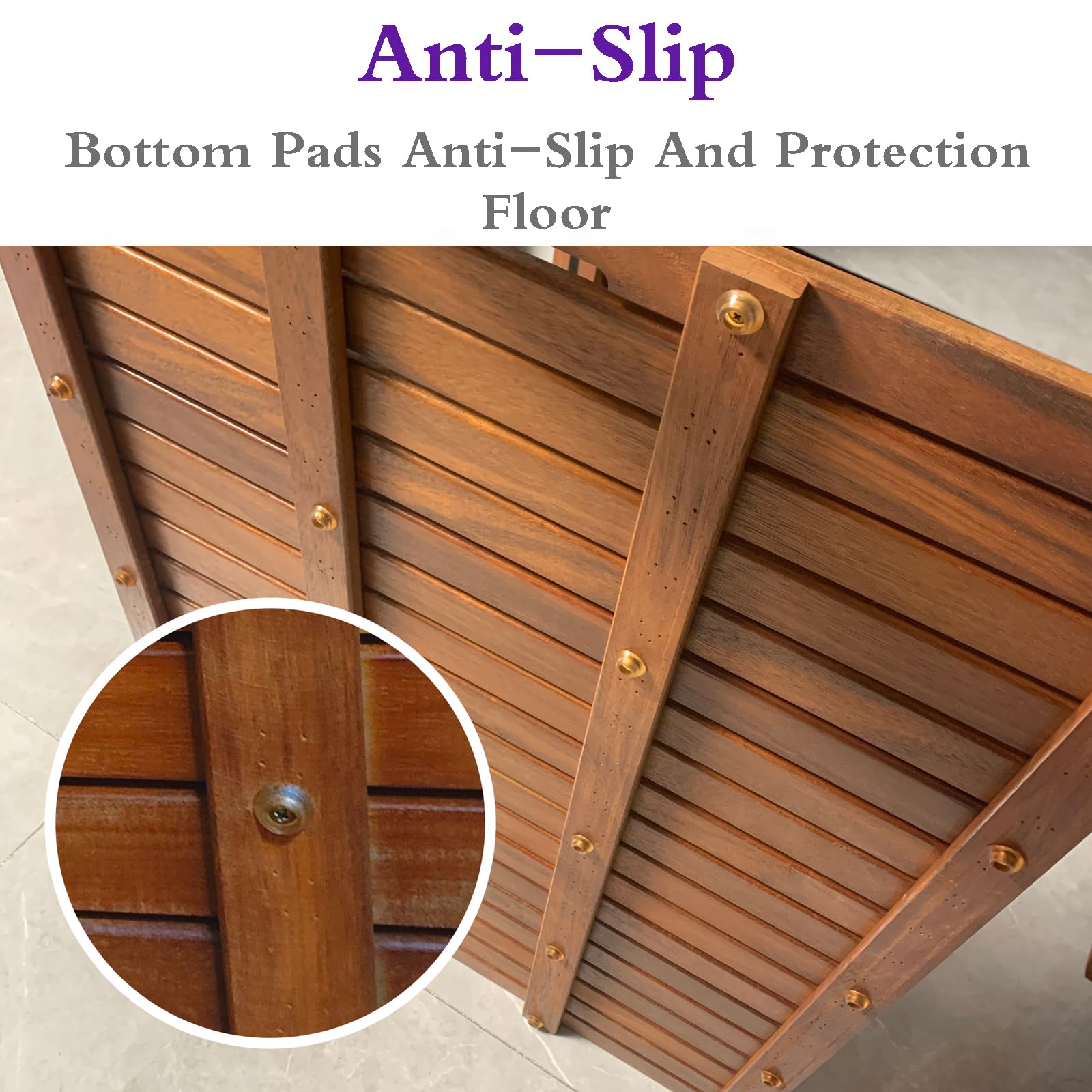 Alfombrilla de ducha de madera, diseño de listones naturales con agujeros de drenaje y asa, ideal para bañera, piscina y baño