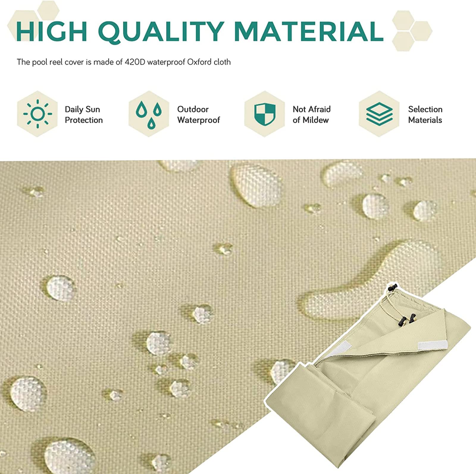 FBKPHSS 210D Funda Enrollable para Piscina, Impermeable Coperta de Roller para Piscina Tela Oxford Solar Cubierta de Enrollador para Jardín Patio Piscina,Beige,550 * 126cm
