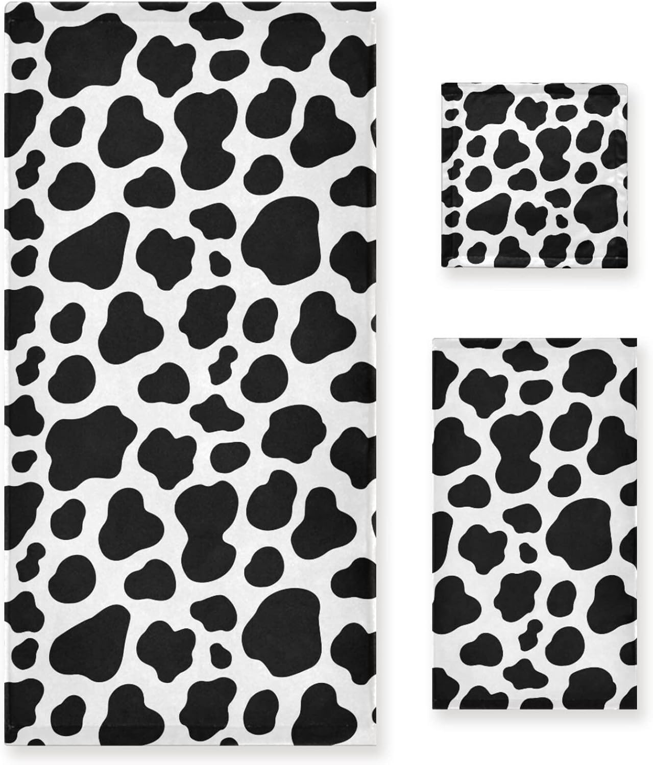 Qilmy 3Piece Cow Towel Set, Absorbent Soft Bathroom