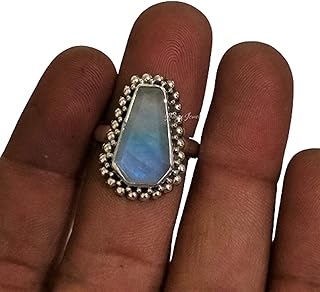 Genuine moonstone ring, 925 sterling silver, coffin shape gemstone ring, unique Bohemian ring, Bluestone silver ring, artisan silver ring, statement ring, moonstone silver ring, ring for women
