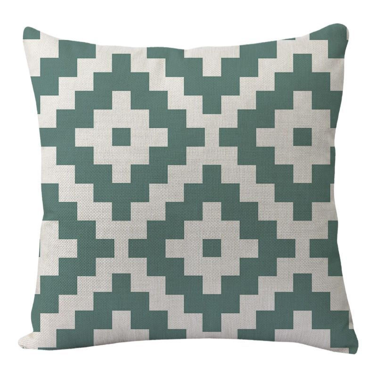 Wazylphin Cushion Covers Green Geometry Pillow Cases Cotton and Linen Cushions with Covers Included Zipper Sofa Cushions Soft Pillowcase Living Room Pillow Cover Bedroom Cushion Cover 60x60cm/1 Pack