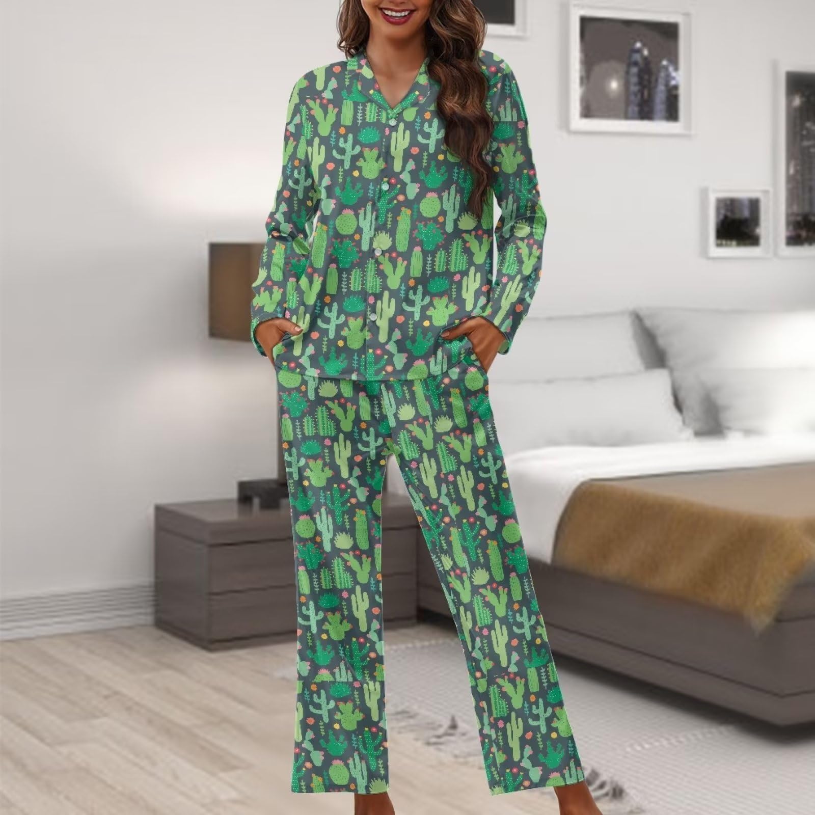 Renewold Conjunto de pijama de manga larga para mujer, ropa de dormir, tallas XS-4XL