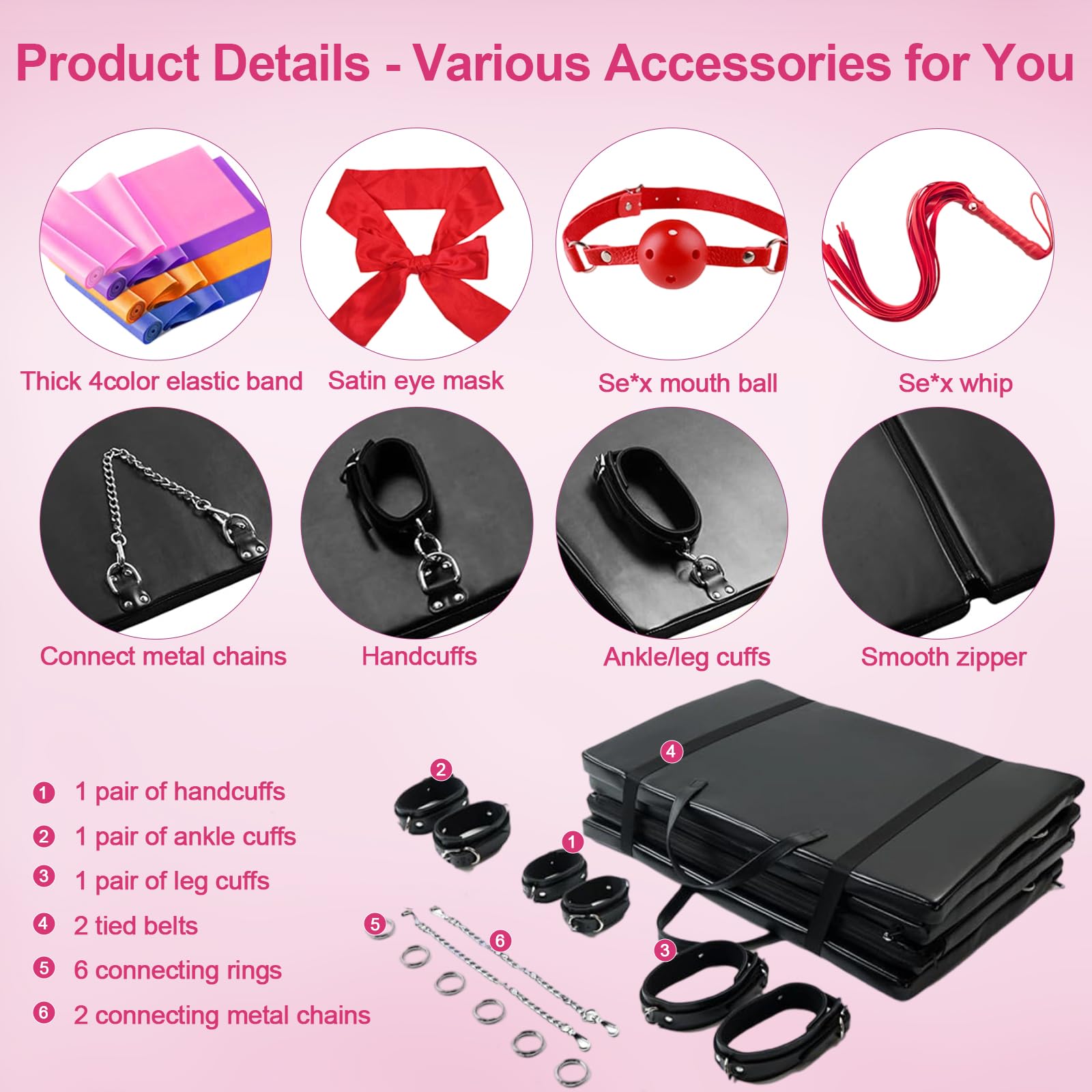 Lit de Bondage Sexuel, Tokhub BDSM Ensemble de Contrainte Sexuelle | Valeur Supérieure à 200 £–Kit Portable Pliable en Cuir PU avec Menottes, Équipement de Retenue-Meuble Sexuel SM pour Couple&Sortie