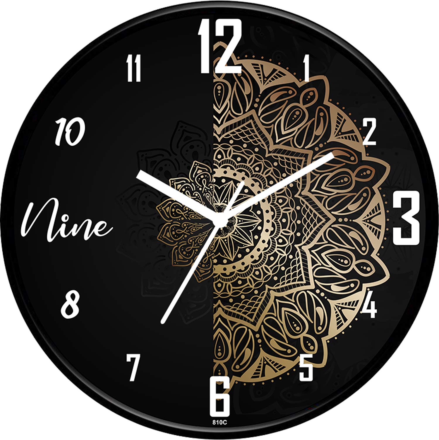 IIK COLLECTIONDesigner Analouge Round Wall Clock with Glass for Home/Kitchen/Living Room/Bed Room/Office, Size (28 cm x 28 cm x 6 cm) (IIK-810C-WC)