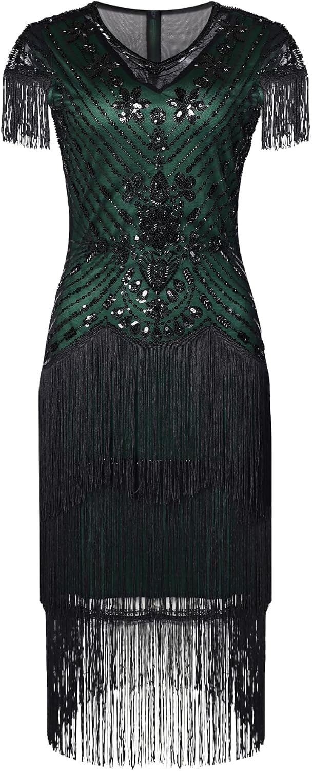 Flapper Dresses 1920s Dresses for Women,Crew Neck Great Gatsby Dresses with Sleeve Roaring 20s Dress for Harlem Nights - Image 4
