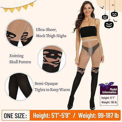 Miniatura 4 de MANZI Medias de Halloween para mujer, a rayas, estampadas, para disfraz de nylon