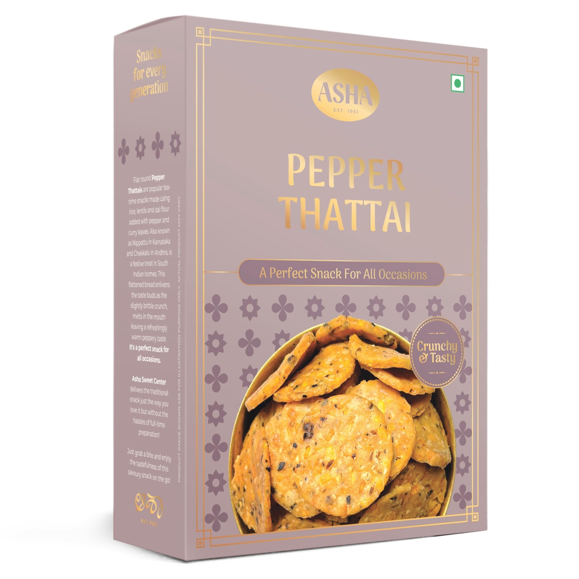 Asha Sweets 250g (Pack of 4) Pepper Thattai Murukku Snack, Healthy Namkeen Perfect for Traditional Tea Time, South Indian Snack, Gujarati Snacks, Punjabi Snacks, Gathiya Namkeen