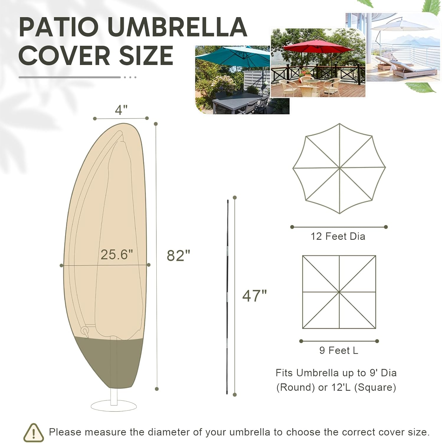 COWVIE Outdoor Umbrella Cover for 9ft to 12ft Patio Cantilever Umbrella and Parasol, Upgraded 600D UV-Resistant Umbrella Cover with Zipper and Rod for Patio Offset Umbrella