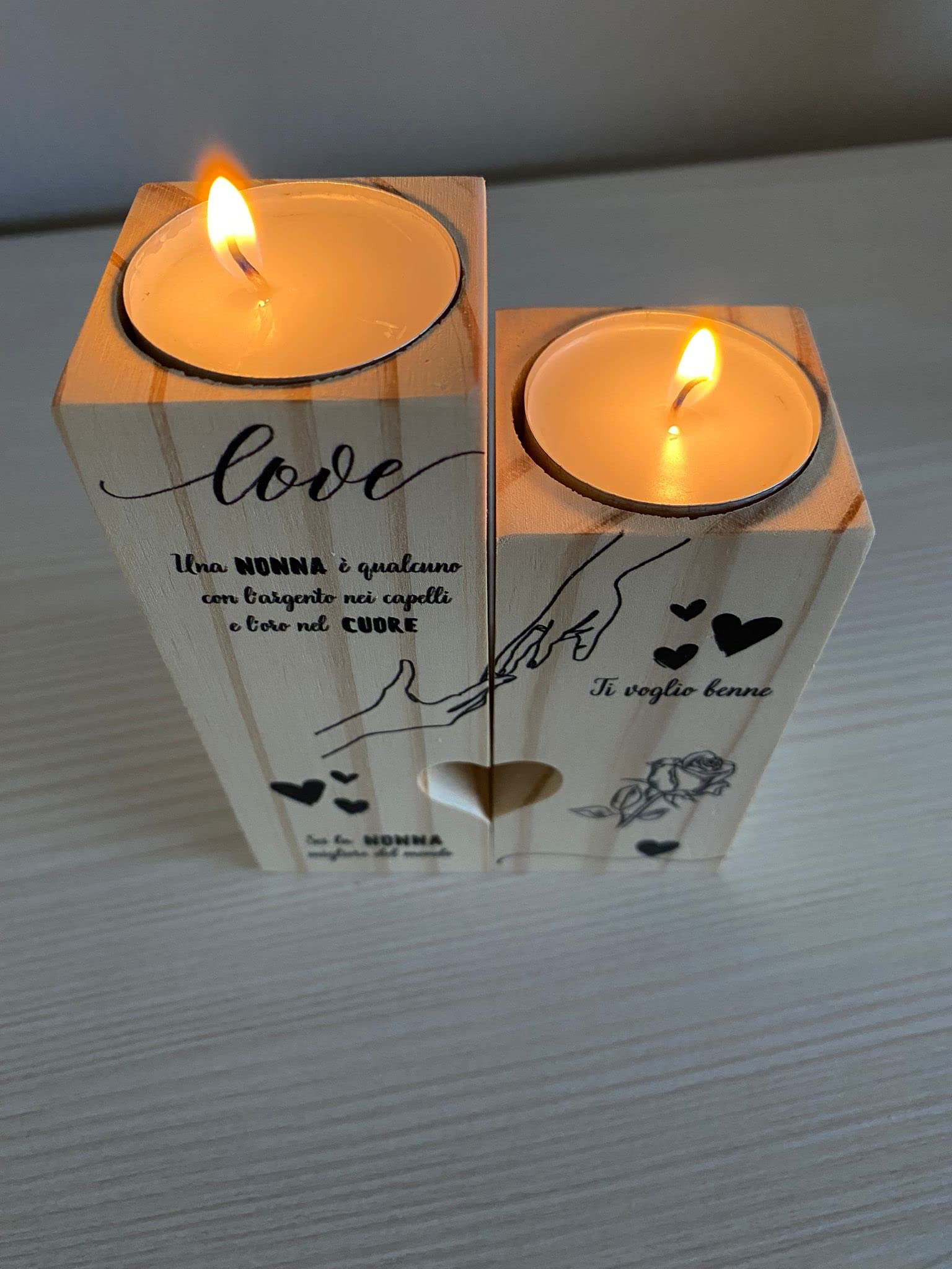 Set Di 3 Portacandele A Cuore In Legno Di Pino – 15 Cm – Regalo Per Mamma, Fidanzata, Matrimonio, Decorazione Casa