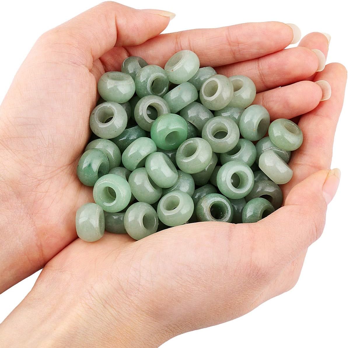 mookaitedecor 20pcs 14mm Natural Green Aventurine Round Large Hole Gemstone Beads for Jewellery Making 6mm Hole Loose Rondelle Crystal Stone Beads for Crafting European Bracelet Macrame DIY Projects - Image 3