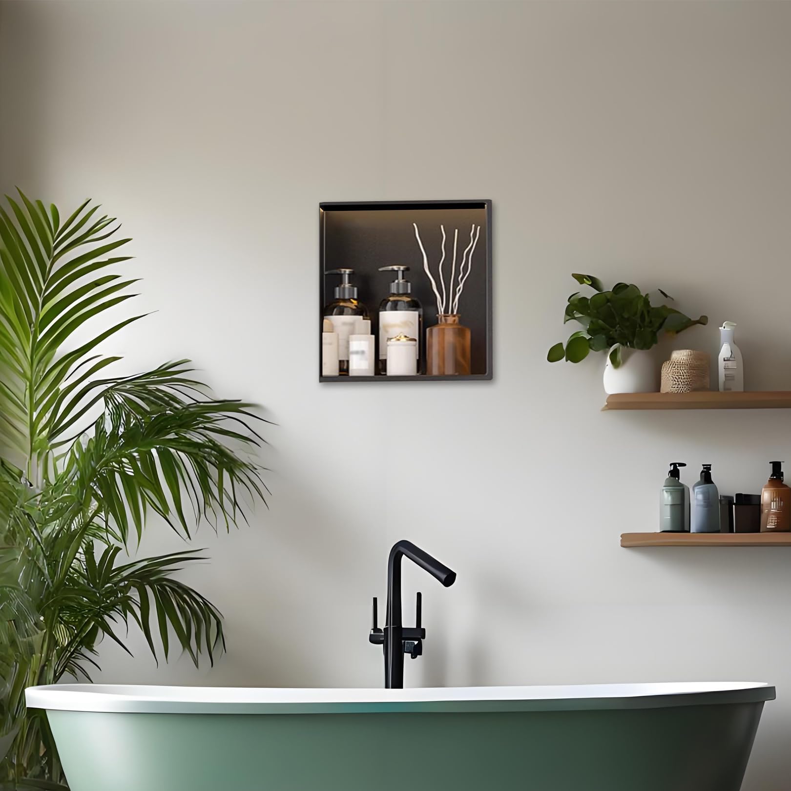 Niche de douche en acier inoxydable noir mat encastrée pour salle de bain